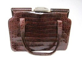 Vintage Caiman Alligator Crocodile Purse Handbag Retro Gold Tone Hardware Brown - £78.33 GBP