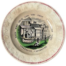 Antique 19th Century Staffordshire Franklin&#39;s Maxims Child&#39;s Plate Trans... - €43,42 EUR