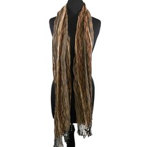 Brown &amp; Gray Woven Scarf Shawl Wrap w/ Fringe - £7.11 GBP