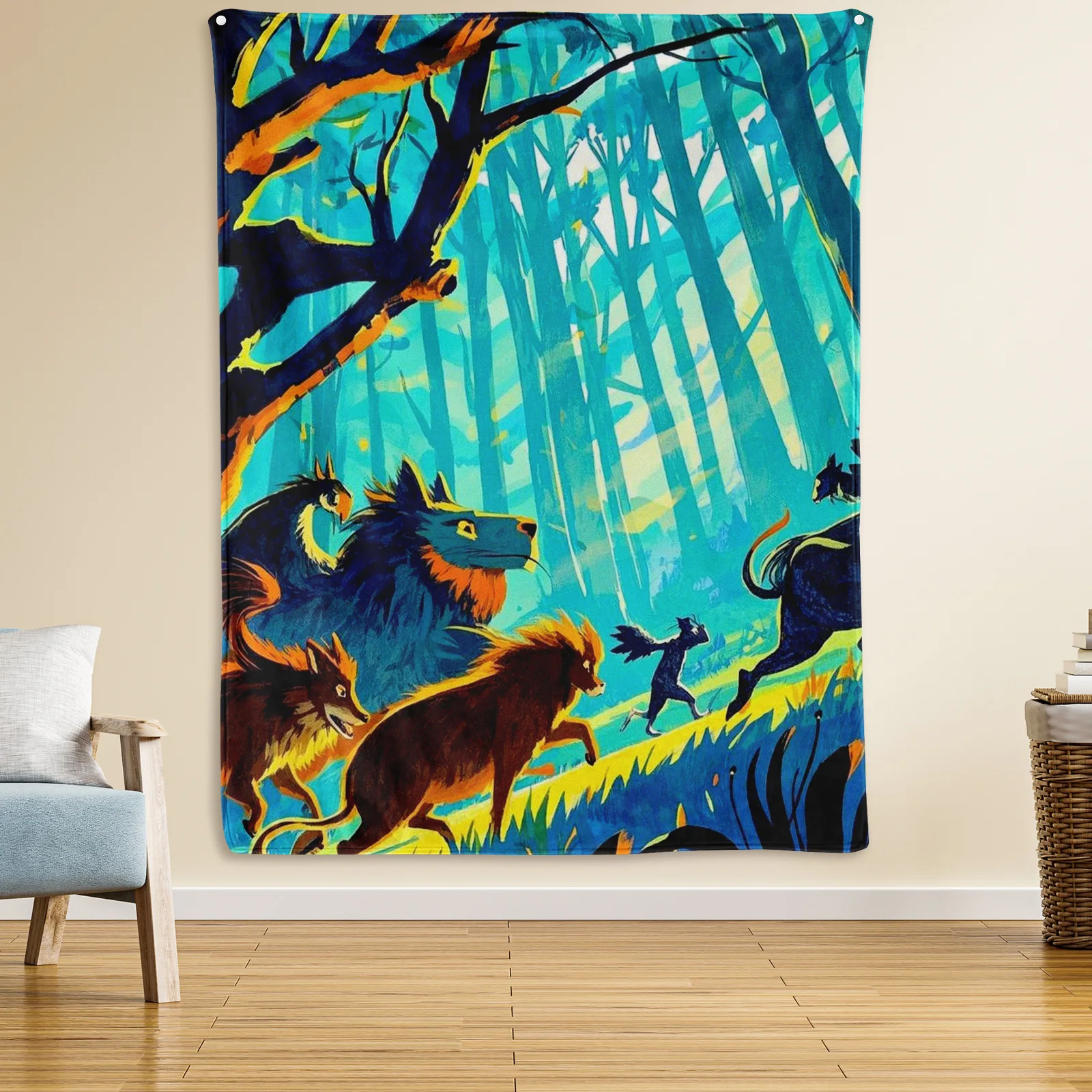 Wild Beast And Animal Tapestry Blanket With Sunset Glow And Woodland 40x... - $47.50 CAD