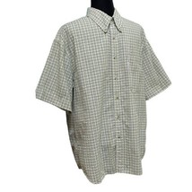 Columbia Green White Plaid Textured Short Sleeve Shirt Size Medium - £12.54 GBP