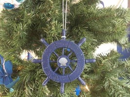 [Pack Of 2] Rustic Dark Blue Decorative Ship Wheel With Seashell Christmas Tr... - £28.86 GBP