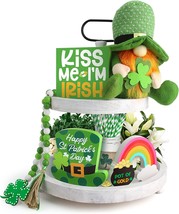 Surcvio 5 Pack St. Patrick&#39;S Day Tiered Tray Decorations Gnomes Plush 3 Wooden - £31.91 GBP