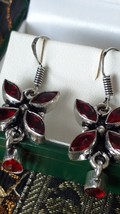 Vintage 1990-s 925 Sterling Silver Butterfly Garnet Large Earrings - Hal... - £52.84 GBP