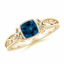 ANGARA Vintage Style Cushion London Blue Topaz Solitaire Ring in 14K Gold - £405.82 GBP