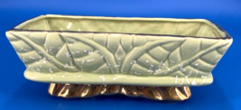 Vintage Shafer Pottery  23K Gold Trim LIME GREEN White Drip Leaf Planter - £12.50 GBP