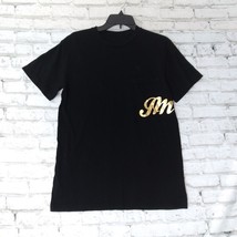JM ltd Mens T Shirt Medium Black Short Sleeve Pocket Tee Gold Lettering - $14.39