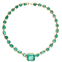 20 Ct Multi Cut Green Emerald 18 Inch Women&#39;s Necklace 14k Yellow Gold Finish - £274.95 GBP