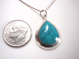 Simulated Blue Green Turquoise Pear-Shaped Teardrop 925 Sterling Silver Necklace - £15.68 GBP
