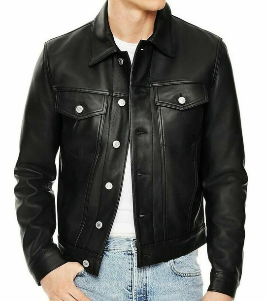 MEN&#39;S GENUINE SHEEPSKIN BLACK leather jacket - $210.00