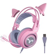 Pink Gaming Headset LED Microphone Pro Gamer Girl Headphones Mic for PC ... - $1,697.98 MXN
