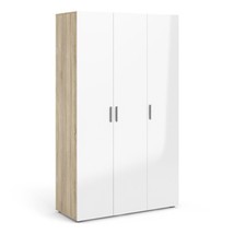 Large Tall Oak White High Gloss 3 Door Triple Wardrobe Shelves With Clothes Rail - £401.71 GBP