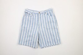 Vintage 90s Streetwear Womens 16 Distressed Striped Color Block Denim Shorts USA - £32.65 GBP