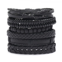 Modyle New Fashion Braided Wrap Leather Bracelets for Men Punk Vintage Charm Bea - £11.41 GBP