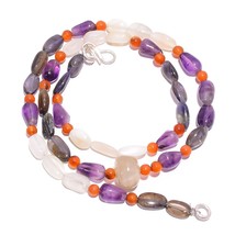 Amethyst Carnelian Moonstone Gemstone Smooth Beads Necklace 4-11 mm 18&quot; UB-7833 - £8.52 GBP