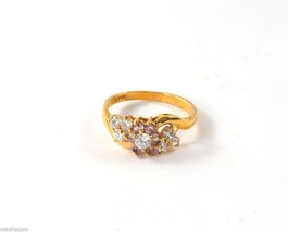Yellow Gold Plated Amethyst Clear Cubic Zirconia CZ Flower Ring Size 10.5 - £7.59 GBP