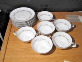 6 Noritake Graywood Tea Cup Saucer Sets 6041 Japan Gray Leaves  Excellent - £35.52 GBP