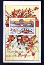 Antique Embossed PC With Best Wishes for a Happy and a bright New Year - £5.59 GBP
