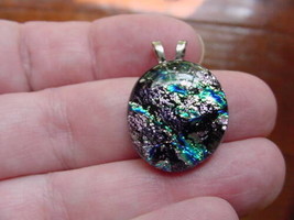 #DL-426) Dichroic Fused Glass Pendant Jewelry Purple Green Blue - £19.20 GBP