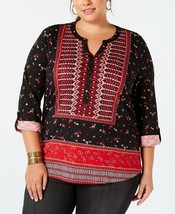 Style and Co Plus Size Printed Roll-Tab Top, Size 2X - $18.81