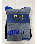 Polo Ralph Lauren 6-Pair Crew Socks Grey White Black Blue Logo Spell Out... - $24.74