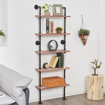 5 Tier Industrial Ladder Shelf Bookcase, Wall Mounted Rustic Bookshelf, Retro Wo - £173.21 GBP
