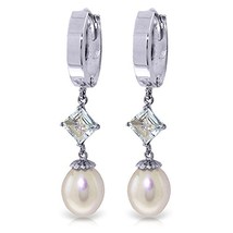 Galaxy Gold GG 9.5 CTW 14k Solid White Gold Hoop Earrings Natural pearl ... - £265.96 GBP