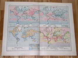 1924 Vintage World Chart - Distribution Of Rain Winds Storms Weather Meteorology - £12.78 GBP