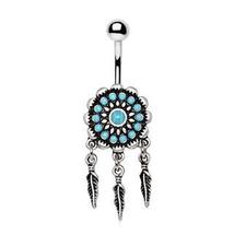 316L Stainless Steel Turquoise Bead Dream Catcher Navel Ring - £11.18 GBP
