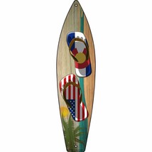 Colorado Flag and US Flag Flip Flop Novelty Mini Metal Surfboard MSB-244 - £13.50 GBP