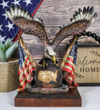 Bald Eagle On Map Of America Globe With 2 Flags Figurine One Nation Under God - £36.76 GBP