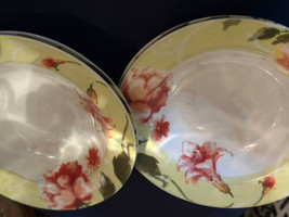 222 Fifth Ashbury PSoup Bowls (4) 9&quot;x 3&quot;  Stoneware Multicolor Floral WIDE  RIM - £20.29 GBP