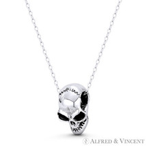 Skull Skeleton Head 3D Halloween Charm Oxidized 925 Sterling Silver 17mm Pendant - £23.81 GBP+