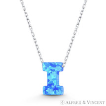 Initial Letter I Blue Lab-Created Opal 10mm Pendant 925 Sterling Silver Necklace - £21.10 GBP