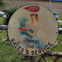 Vintage 1943 Lincoln Zephyr V-12 Authorized Sales &amp; Service Porcelain Sign - $125.00