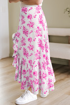 Rose Boho Floral High Waist Ruffle Split Maxi Skirt - $348.64 MXN