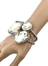 2.5&quot; Wide Silver Tone Clear Crystals Chunky Statement Bangle Hinge Bracelet - £21.51 GBP