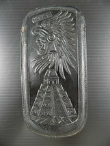 Vintage BLACK LEATHER CLIP ON GLASSES PEN CASE w/ MEXICAN AZTEC HERITAGE... - $18.80