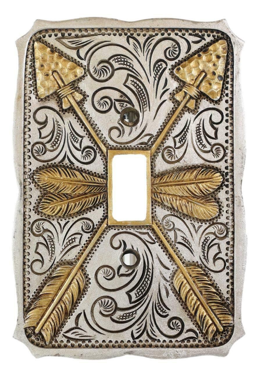 Primary image for Set Of 2 Navajo Golden Crossed Feather Arrows Wall Single Toggle Switch Plates