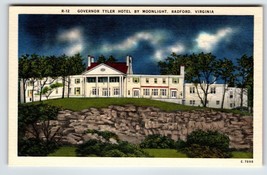 Governor Tyler Hotel By Moonlight Radford Virginia Postcard Linen Unposted Moon - £9.84 GBP