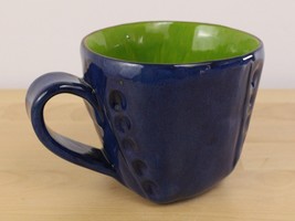 R Wood Pottery Art Studio Blue Coffee Latte Tea Mug W/Green Interior Signed - £17.16 GBP