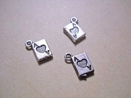 Playing Card Charms Antiqued Silver Ace of Heart 2 Sided Miniature Charms 10pcs - £3.18 GBP