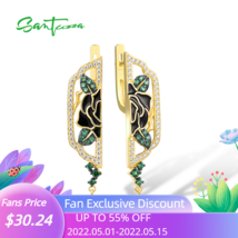 925 Sterling Silver Earrings For Women White CZ Green Spinel Enamel Peony Asymme - £60.00 GBP