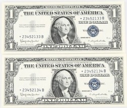 Lot of 2 Consecutive 1957 $1 Silver Certificate ☆ Star Notes UNC Condition - $123.70