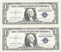 Lot of 2 Consecutive 1957 $1 Silver Certificate ☆ Star Notes UNC Condition - £99.12 GBP