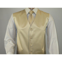 Men's Q Brand Formal Tuxedo Vest Tie and Hankie Satin #10 Beige 4X image 5