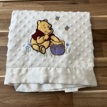 Disney Baby Winnie The Pooh Minky Baby Blanket Cream Satin Trim Nubby Bumpy - £26.03 GBP