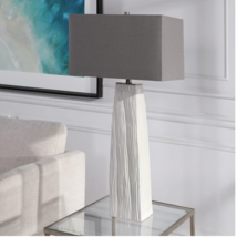 NEW Horchow Modern Organic Coastal White Glass Tall Table Buffet Bedside Lamp - £243.69 GBP