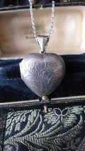 Vintage 1960-s 925 Large Silver Heart Locket Pendant with Pictures on Chain. - $107.91