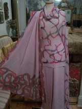 3 Chic Modern Co Ordinating Designer Fabric Handpainted Georgette Lt.Pink 7+yds - £48.11 GBP